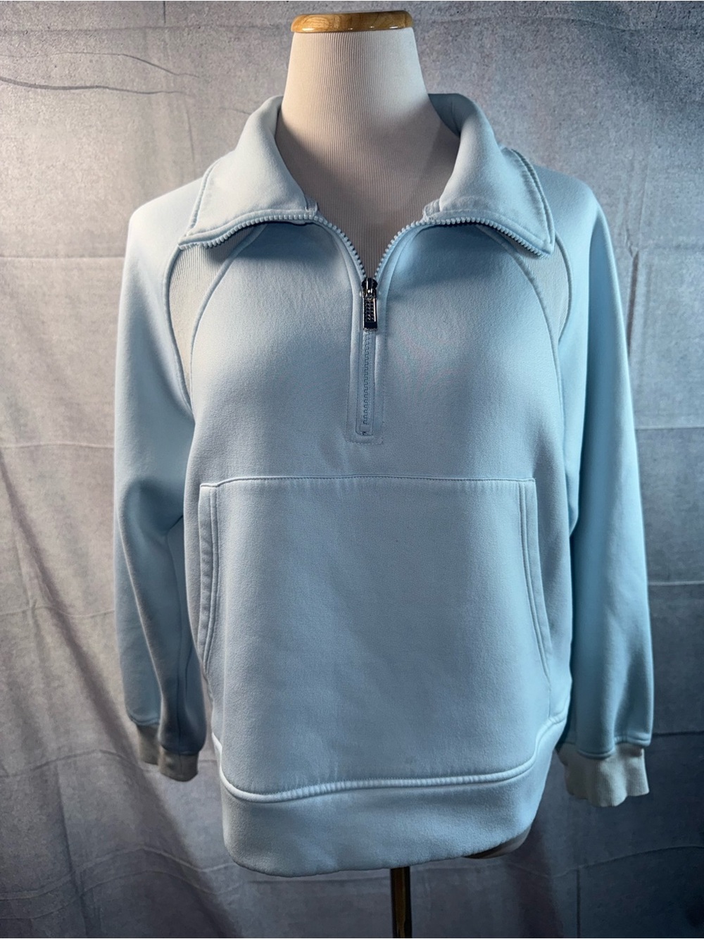 1738-Laslulu Women's Light Blue Half-Zip Pullover Hoodie